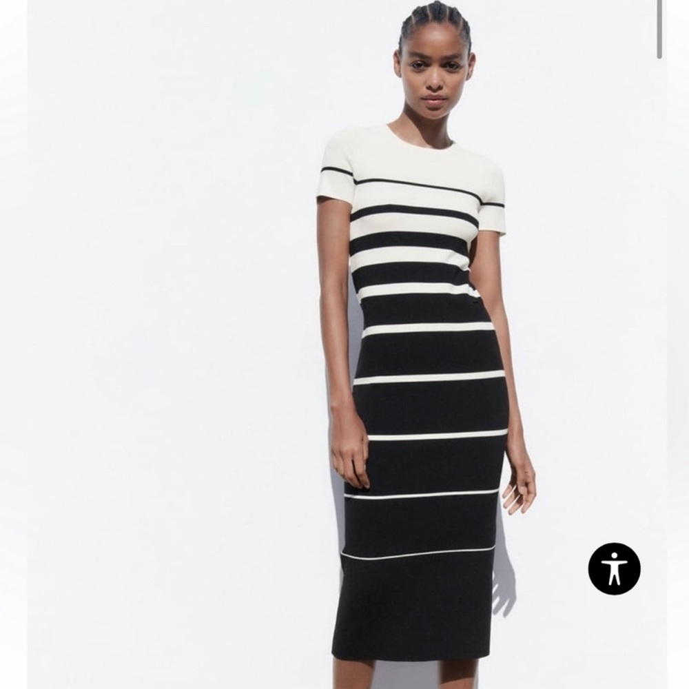 SOLD - Zara black white striped dress